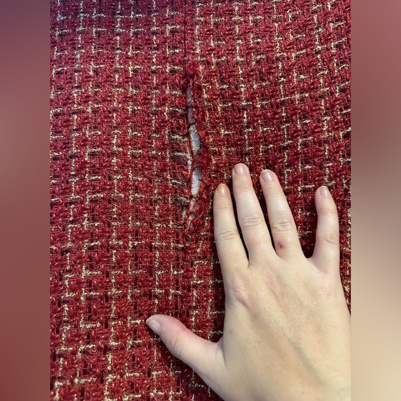 RED DOUBLE BREASTED PLAID TWEED SUIT JACKET - Picture 9 of 10